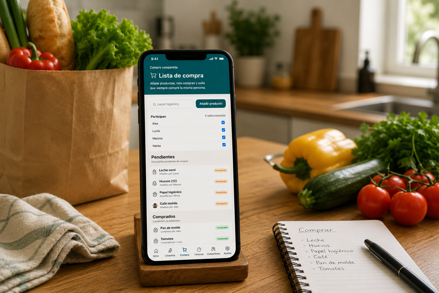 Vista real del m贸dulo de compras de Oikio